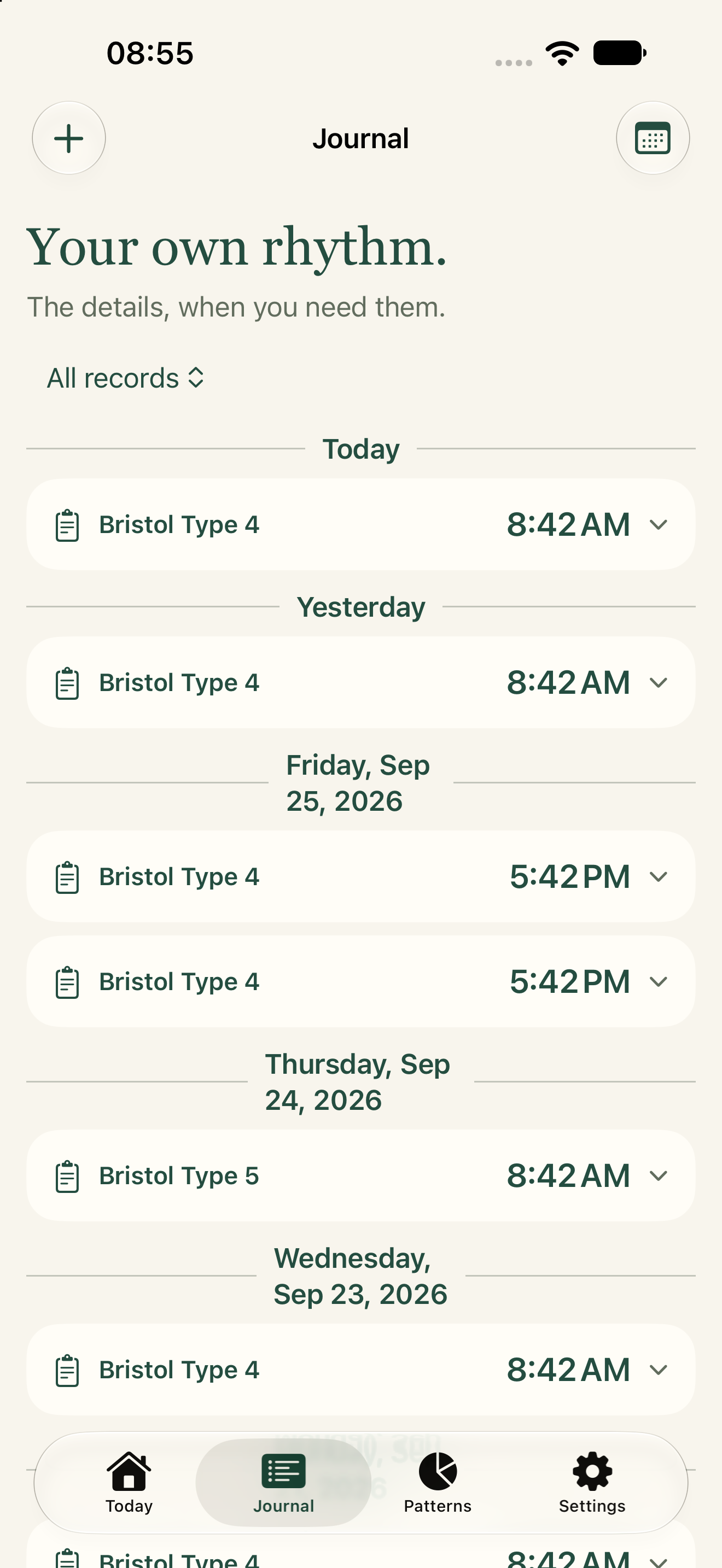 Upcoming Quiet Rhythm update: the native Journal screen with recorded diary entries